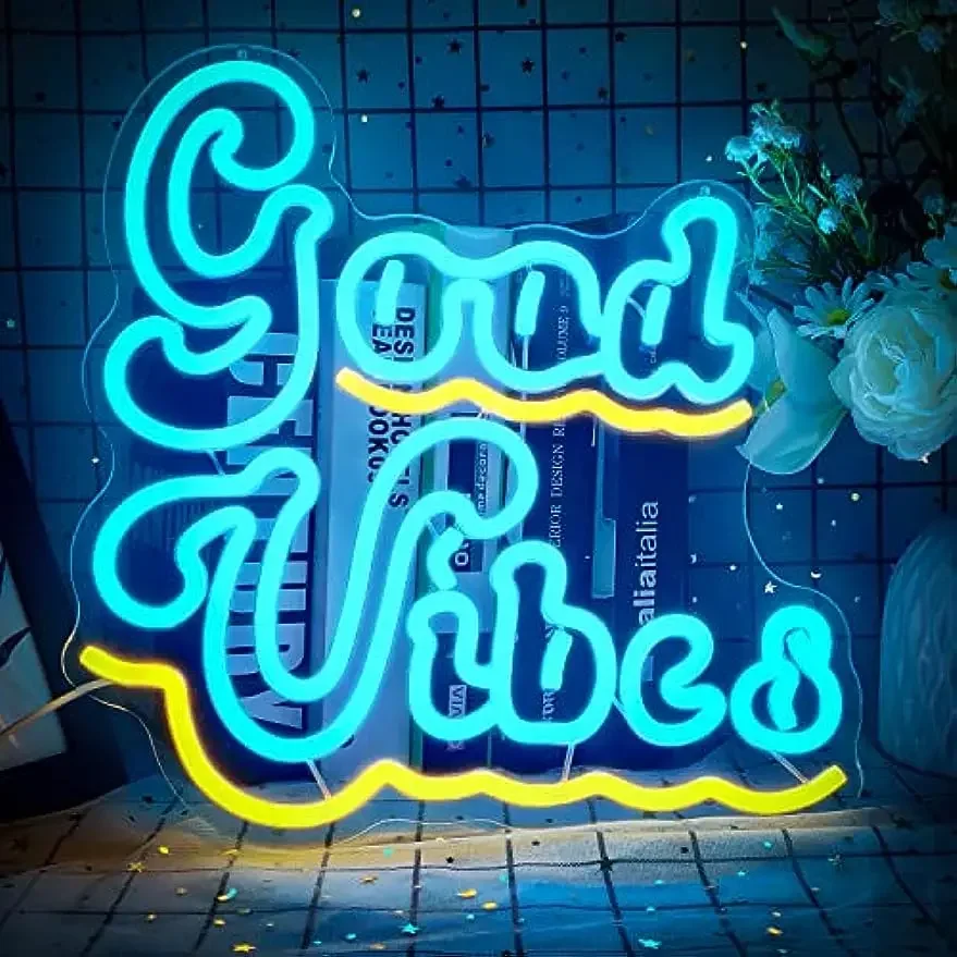

Неоновая вывеска Good Vibes для декора стен Неоновые огни с регулируемой яркостью Неоновый свет с питанием от USB для спальни Настенная игровая комната Бар Декор для вечеринки Подарки