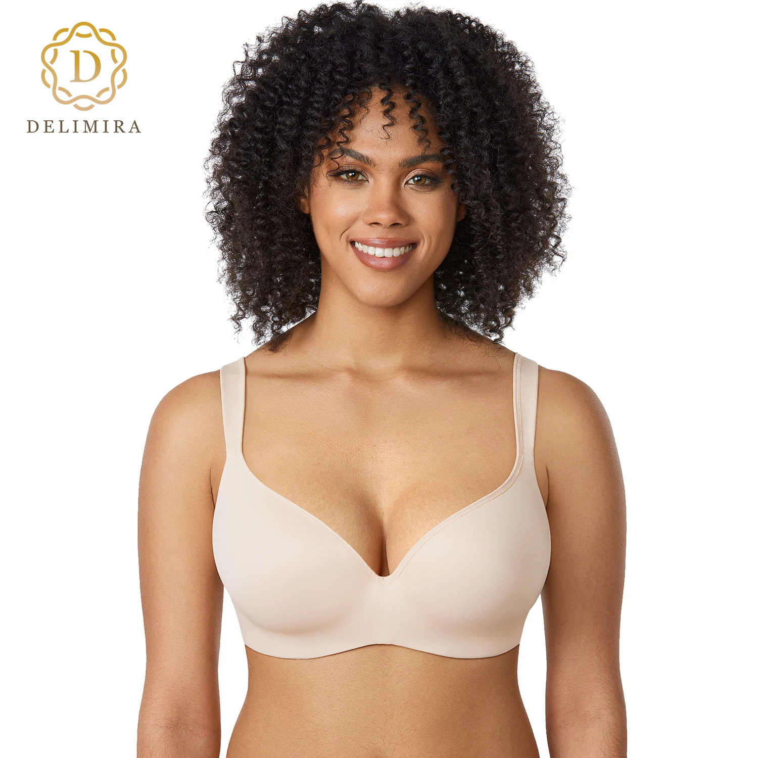 

DELIMIRA Women's Full Coverage Balconette Bra Seamless Tshirt Underwire Lightly Lined Bras Plus Size B C D DD E F