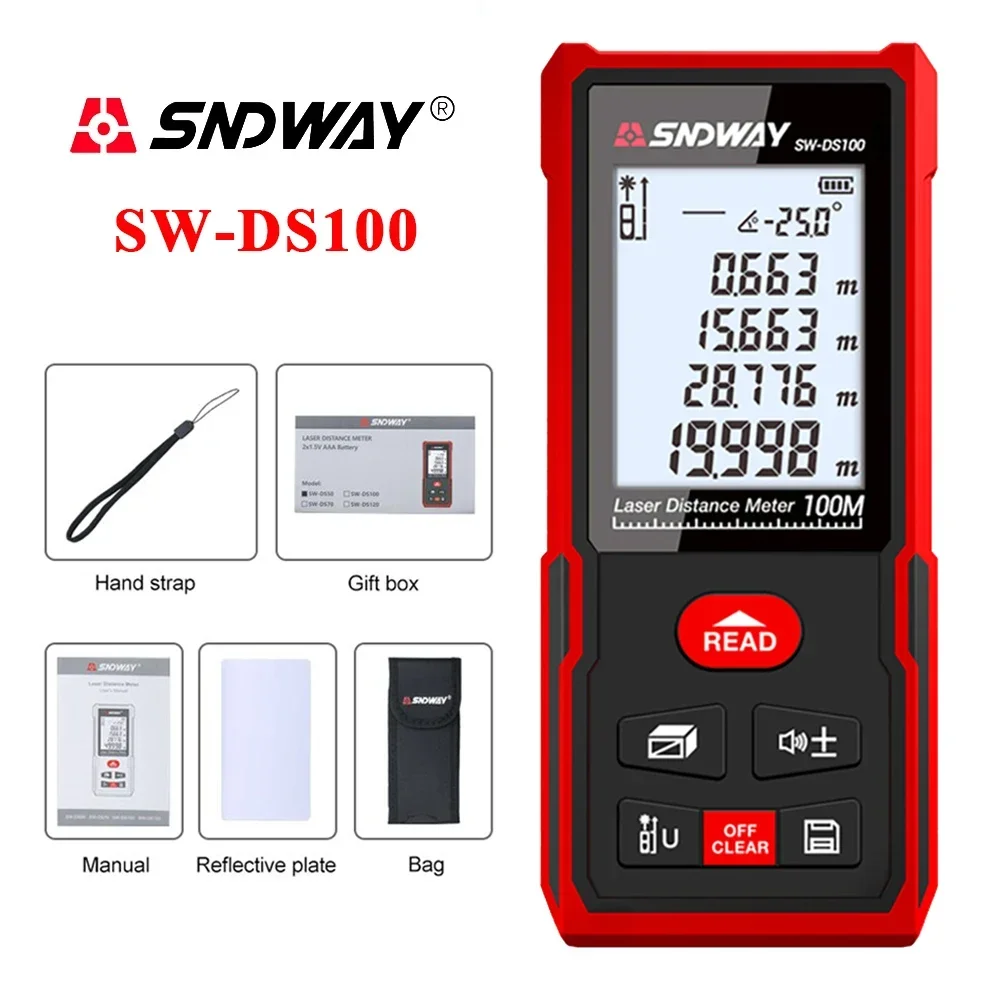 SNDWAY DS/MS Series Professional Laser Distance Meter Rangefinder Digital Laser Tape Measure - Measure in M/In/Ft