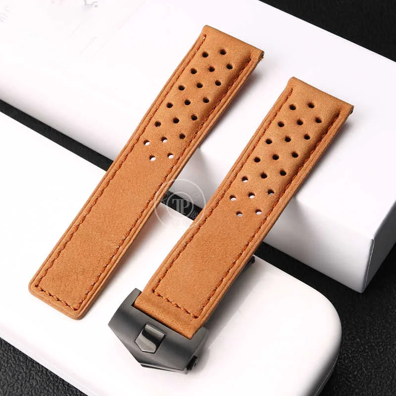 Soft Leather Cowhide Watchband 22mm Universal Strap with Tools Folding Buckle for Tag Heuer Carrera Monaco Series