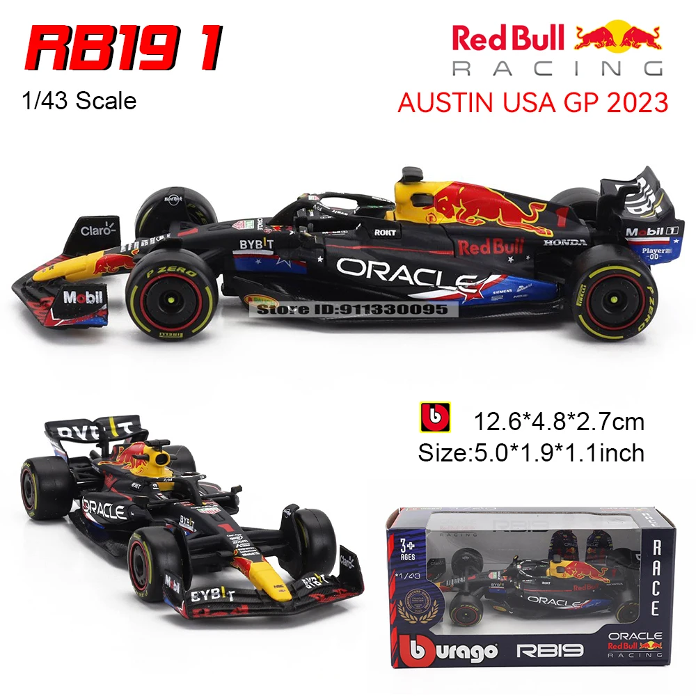 Bburago 1:43 F1 Red Bull RB19 2023 Austin US Station #1 Verstappen #11 Perez Alloy Car Die Cast Model Toy Collectible