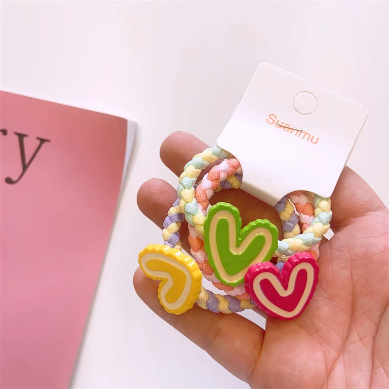 3 teile/satz Kinder kawaii Blume Frucht Haar gummi Baby bunte Herz Haar Seil elastische Haar Gummibänder für Mädchen niedlichen Haar bänder Geschenk – Detail 8