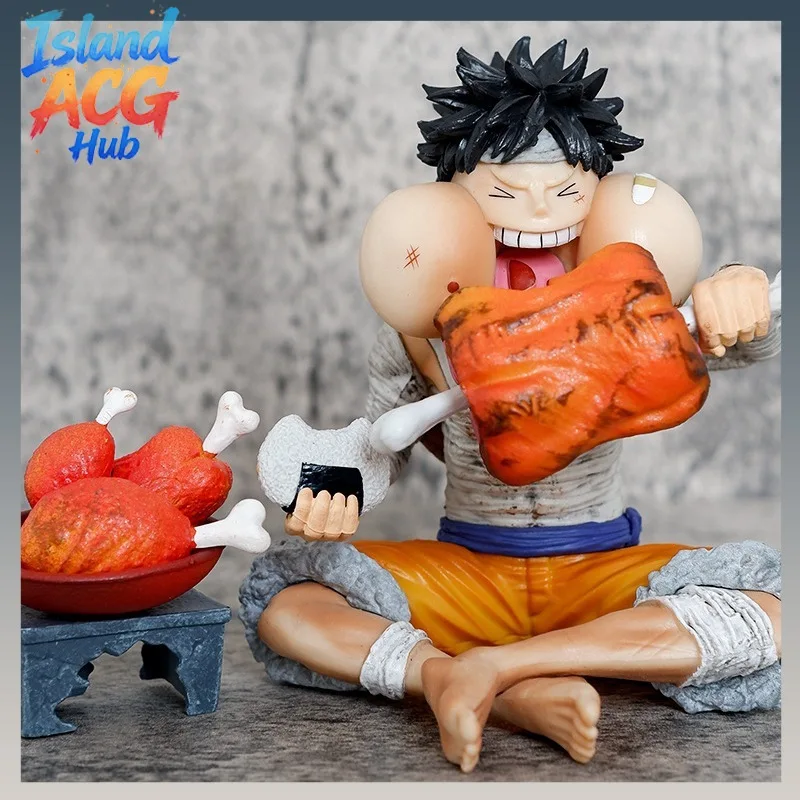 

Фигурка сидящего Луффи из One Piece, едящего куриную ножку, модель из ПВХ, аниме-украшение для салона автомобиля, декор для компьютерного корпуса, подарок для фанатов, горячая распродажа