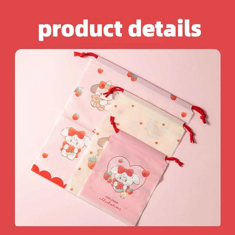 MINISO MIKKO Strawberry Group Series Storage Bag Travel Portable Cartoon Periphery Daily Home Drawstring Organizing Bag Gift