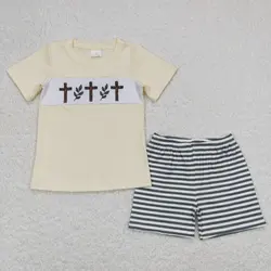 New rts Easter baby boy summer suit wholesale store boutique embroidery pattern camouflage pants short sleeve shorts clothing
