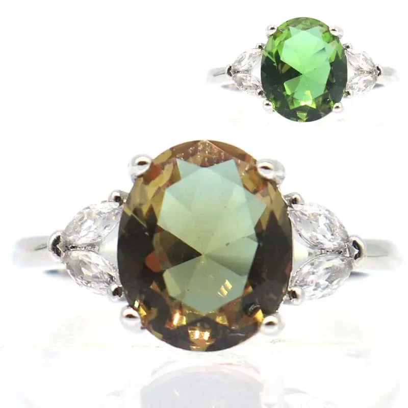 Cincin Perak Sterling 925 Asli 3.3g dengan Batu Zamrud Hijau, Zultanite, Alexandrite, Topaz, Berbagai Ukuran