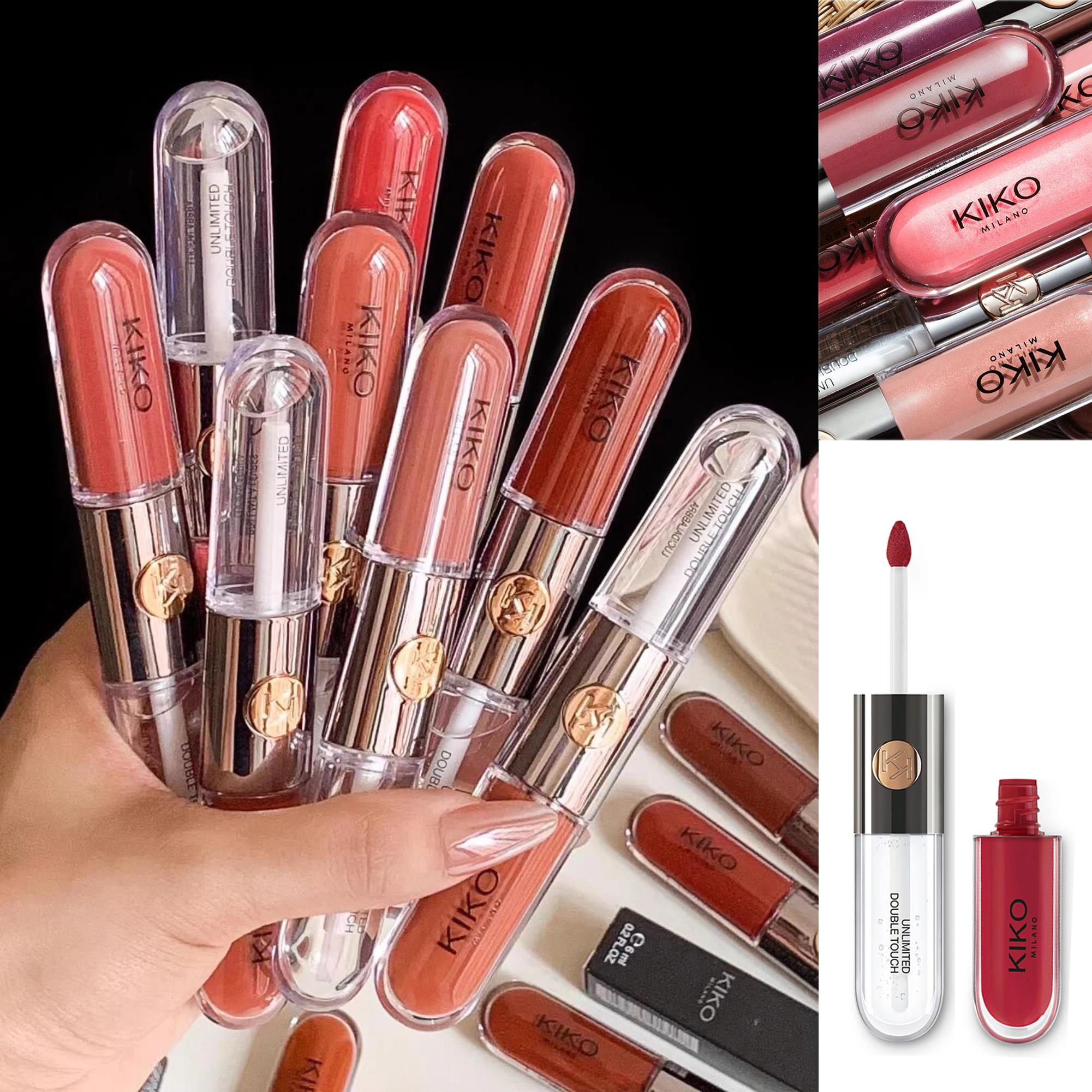 Nuevo Brillo Labial Transparente de Doble Punta Kiko con Efecto Espejo, Larga Duración, No se Desvanece, Brillo Labial Rico y Sexy, Tono Té con Leche/Pasta de Frijol, Maquillaje Natural