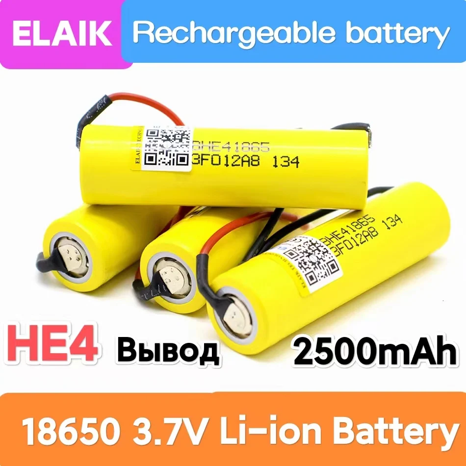 Batería de litio recargable de 1-20 piezas, 18650 HE4, 2500mAh, 3,7 V, descarga continua, 20A, adecuada para herramientas eléctricas, cableado artesanal