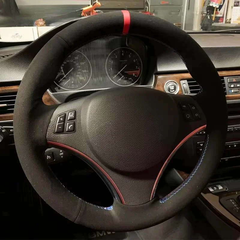 Hand Sewing Suede Leather Non-Slip Car Steering Wheel Cover Accessories For BMW E81 E82 E84 E87 E90 E91 E92 E93 335i 2005-2013