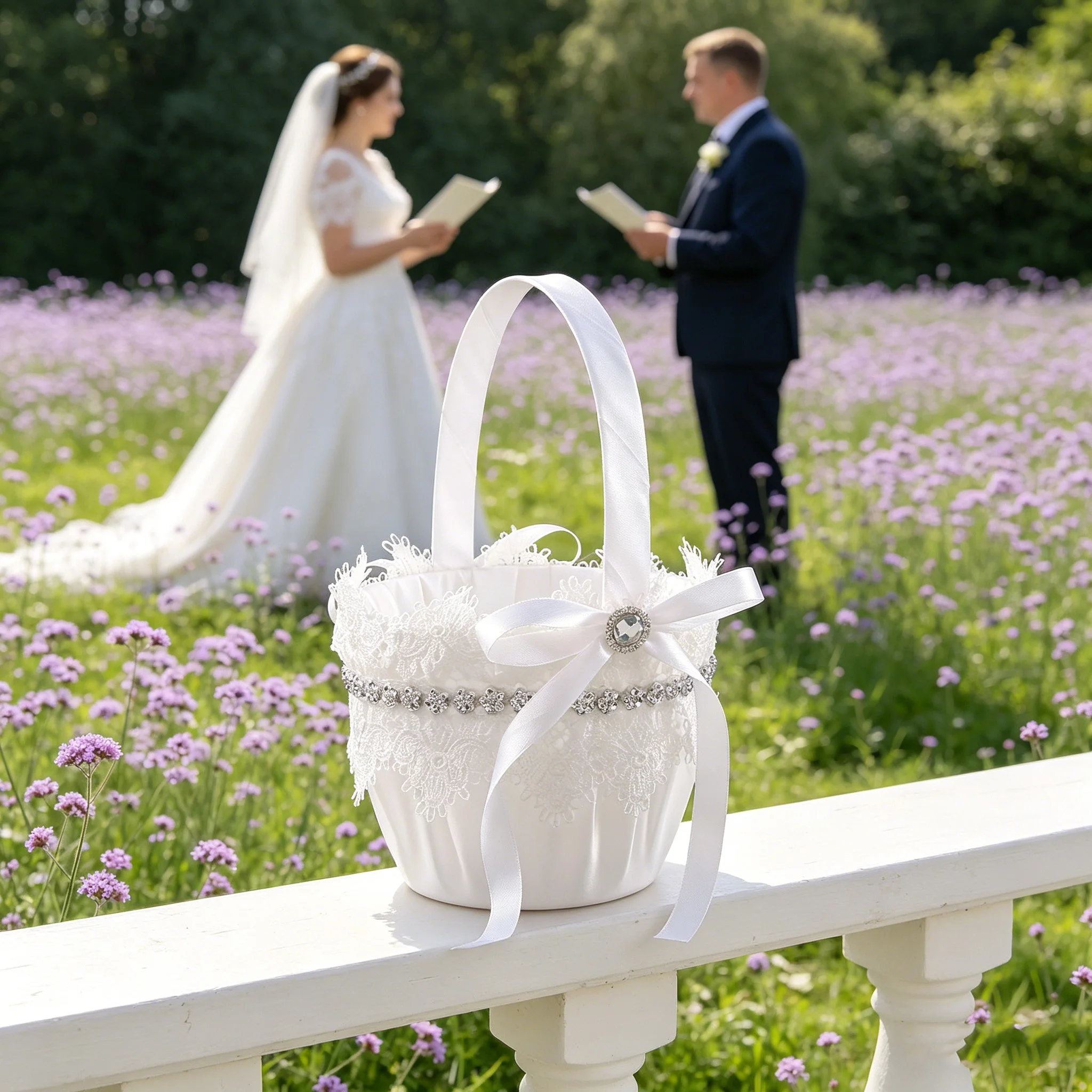 Romantic Flower Girl Carrying a Flower Basket, Wedding Ceremony Flower Scattering Props, Banquet Party Luxury Decoration Basket