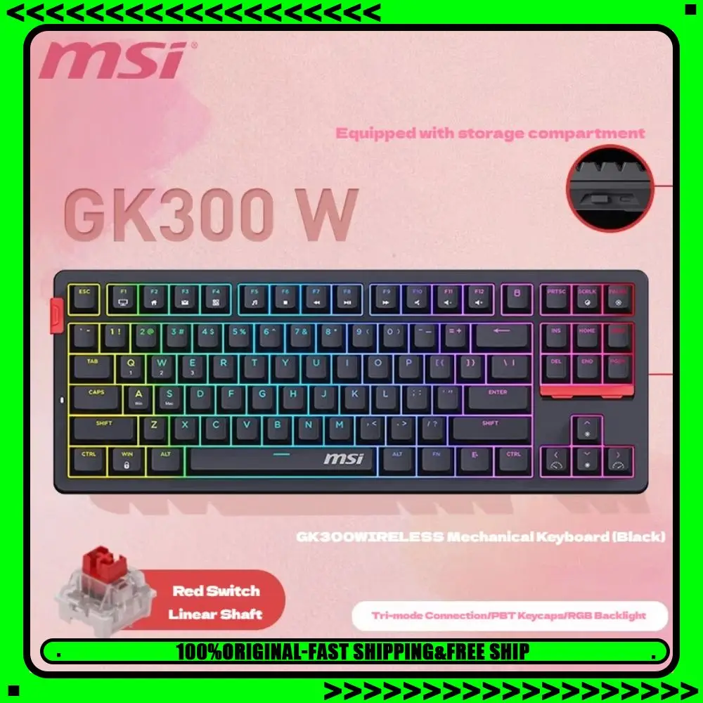 

MSI FORGE GK300W трехрежимная беспроводная механическая клавиатура игровая офисная горячая замена колпачки для клавиш из ПБТ RGB световая прокладка эргономичная клавиатура