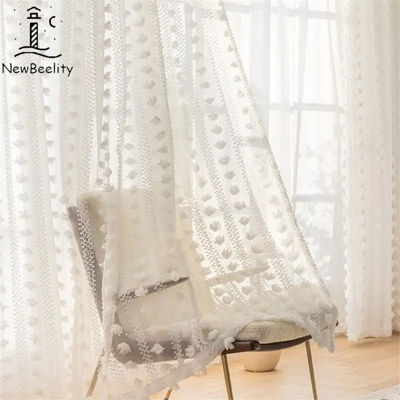 

French snow dot gauze curtains rococo white gauze curtains light luxury high-end sense translucent jacquard window screen custom