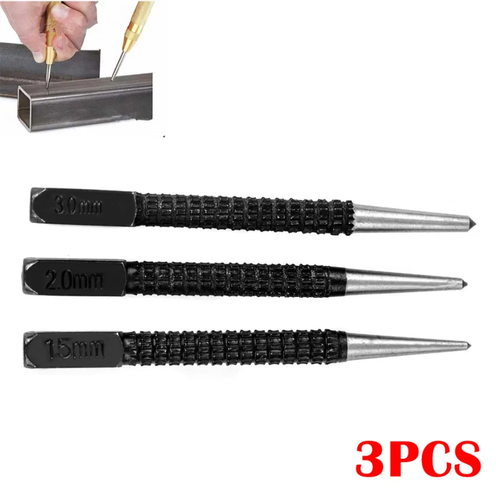 3pcs Non-slip Center Punches High-carbon Steel Center Punch Proofing Hole for Punch Tool 1.5mm 2mm 3mm