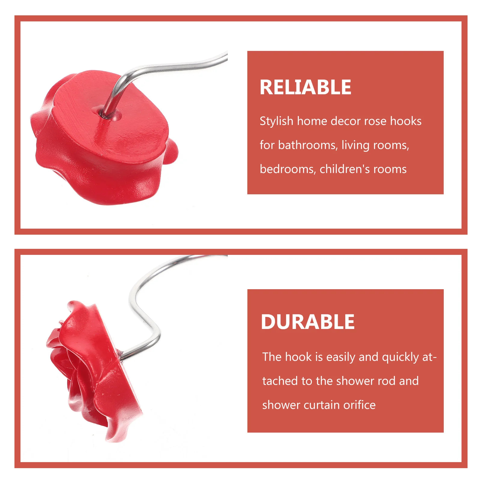 

12pcs Rose Curtain Hooks Stainless Steel 22-30Mm Bathroom Curtain Hooks Decorative Bathroom Hardware Home Decor Accessories