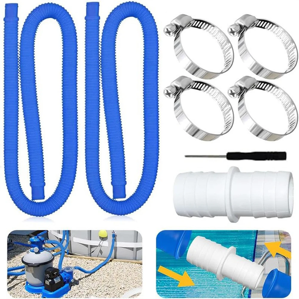 32mm Pool Hose Set With Metal Clips Elastic Iron Hoop Easy Install For Above Ground For Intex 300 GPH 530 GPH Pool Accessories