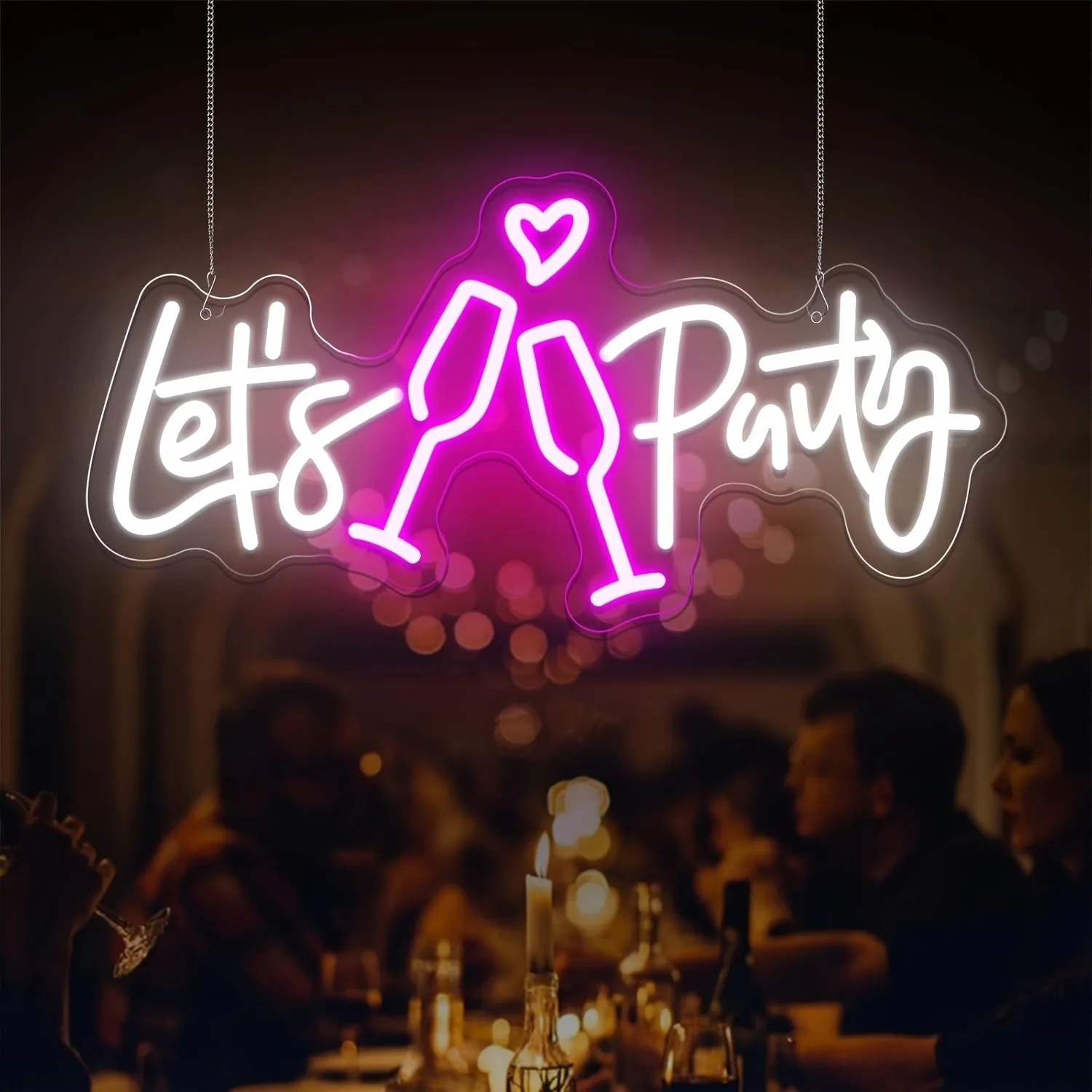 

Неоновая вывеска «Давай вечеринка», переключатель с регулируемой яркостью, USB светодиод, розовые, белые сердечки шампанского для дней рождения, свадьбы, настенный декор, товары для вечеринок