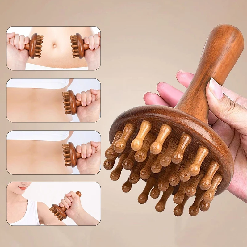 

Portable Sandalwood Gua Sha Massage Brush Head Neck Abdominal Leg Body Meridian Massager Wooden Massage Tools