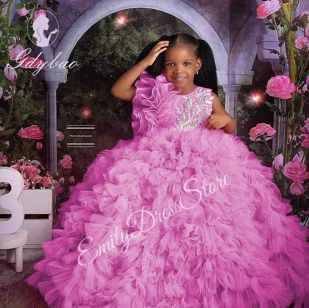 Vestido de niña de flores rojas vino para boda, tul en capas, vestido de princesa hinchado sin mangas, vestido de primera comunión de cumpleaños para bebé