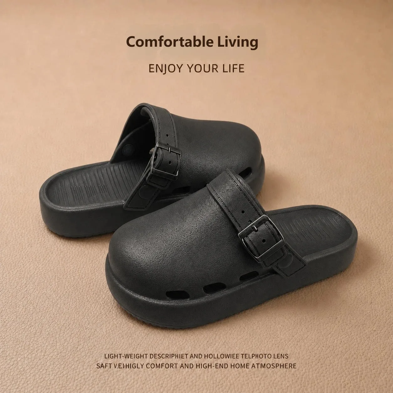 Neue atmungsaktive EVA-Clogs für Damen, klobige Plateau-Sandalen mit Hohldesign, verstellbarer Schnalle, weich und bequem, für drinnen und draußen geeignet. – Detail 7