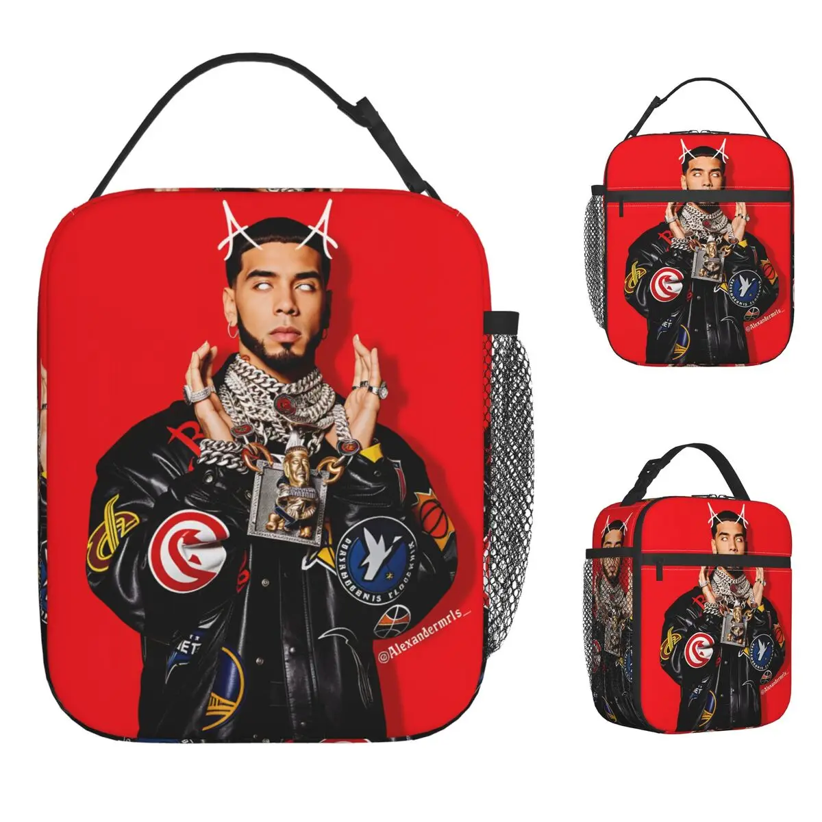 Puerto Rican Rapper A-Anuel AA Lunch Bag Portable Insulated Lunch Box Unisex School  Cooler Bag Casual Oxford Tote Food Bags