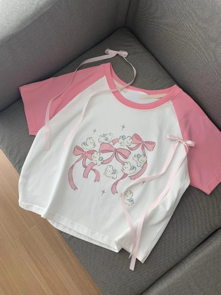 レディースプリントTシャツ,日本の漫画プリントカジュアルTシャツ,y2k美的Tシャツ,素敵な原宿Tシャツ2024
