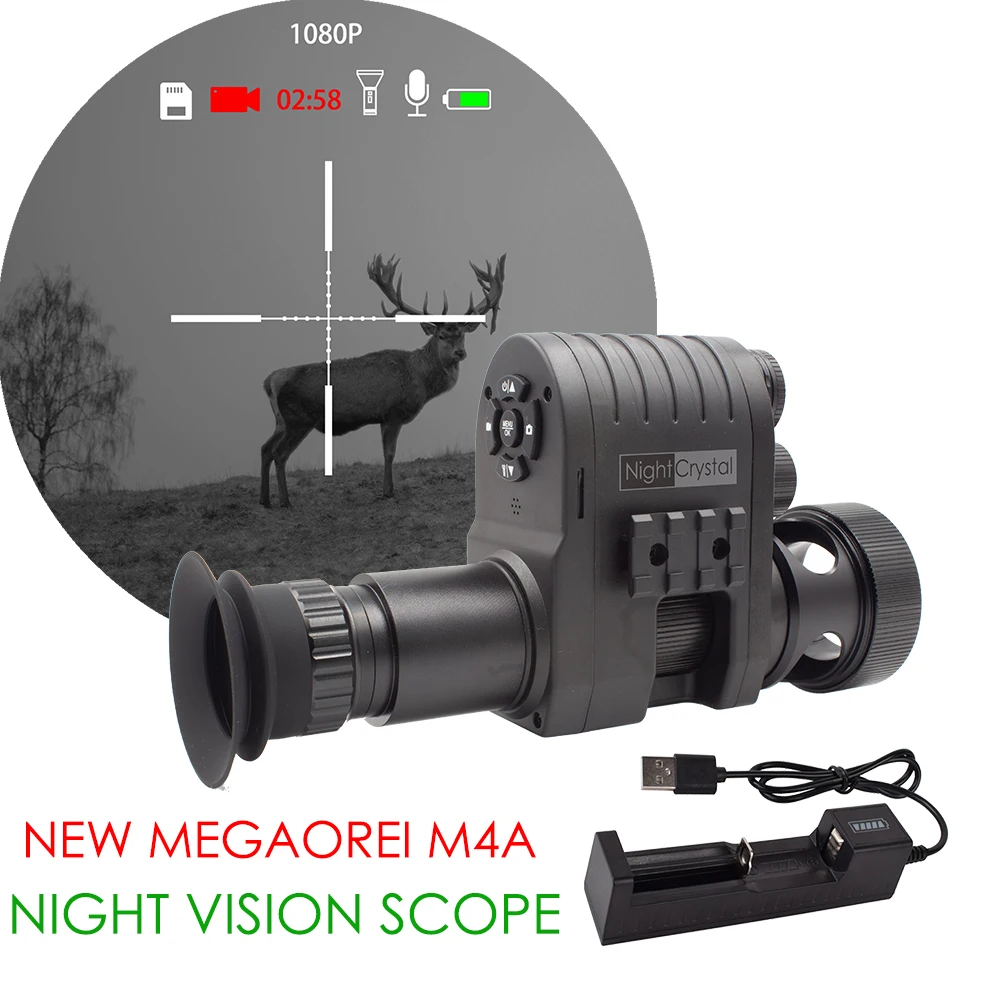 Megaorei M4A 1080P HD Monocular Night Vision Scope Attachment Hunting Camera with 850nm IR Flashlight & OLED Screen