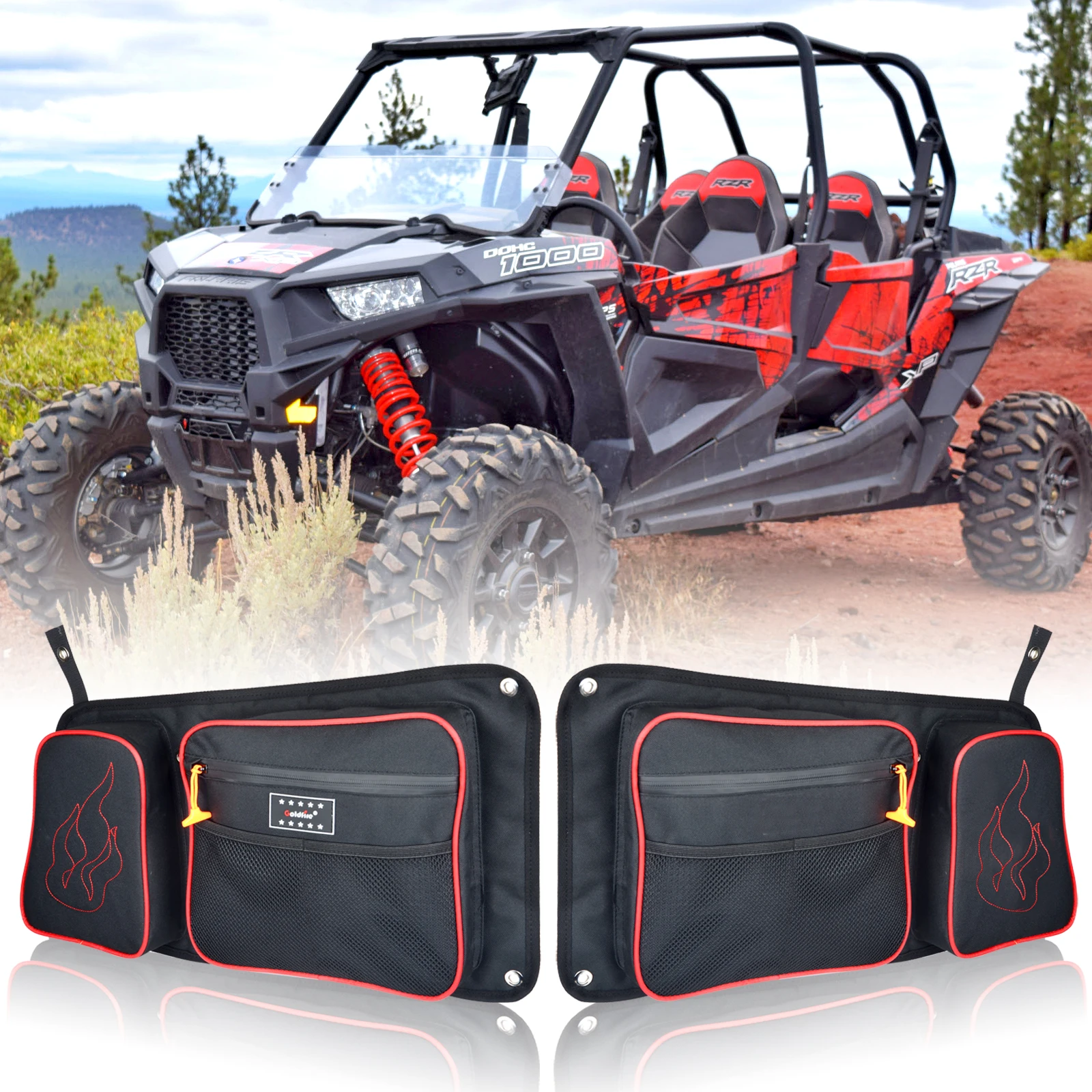 Rear Door Bags Side Storage Bag Set with Knee Pad Organizer For 2014-2019 Polaris RZR 4 900 XP4 1000 4 Door Turbo Accessories