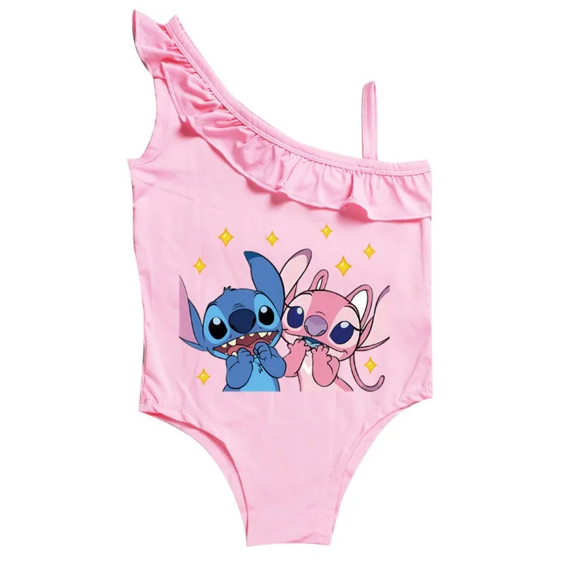 Disney Stitch Girls\' Swimsuit Anime Stitch Set Children\'s Bikini One Piece Sportswear Youth Fashion Swimsuit Princess Beach Suit