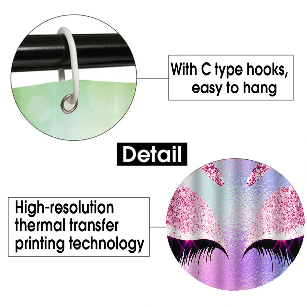 1/4PC eyelash eye shadow pattern waterproof shower curtain or waterproof anti-slip shower curtain set, free 12 hooks