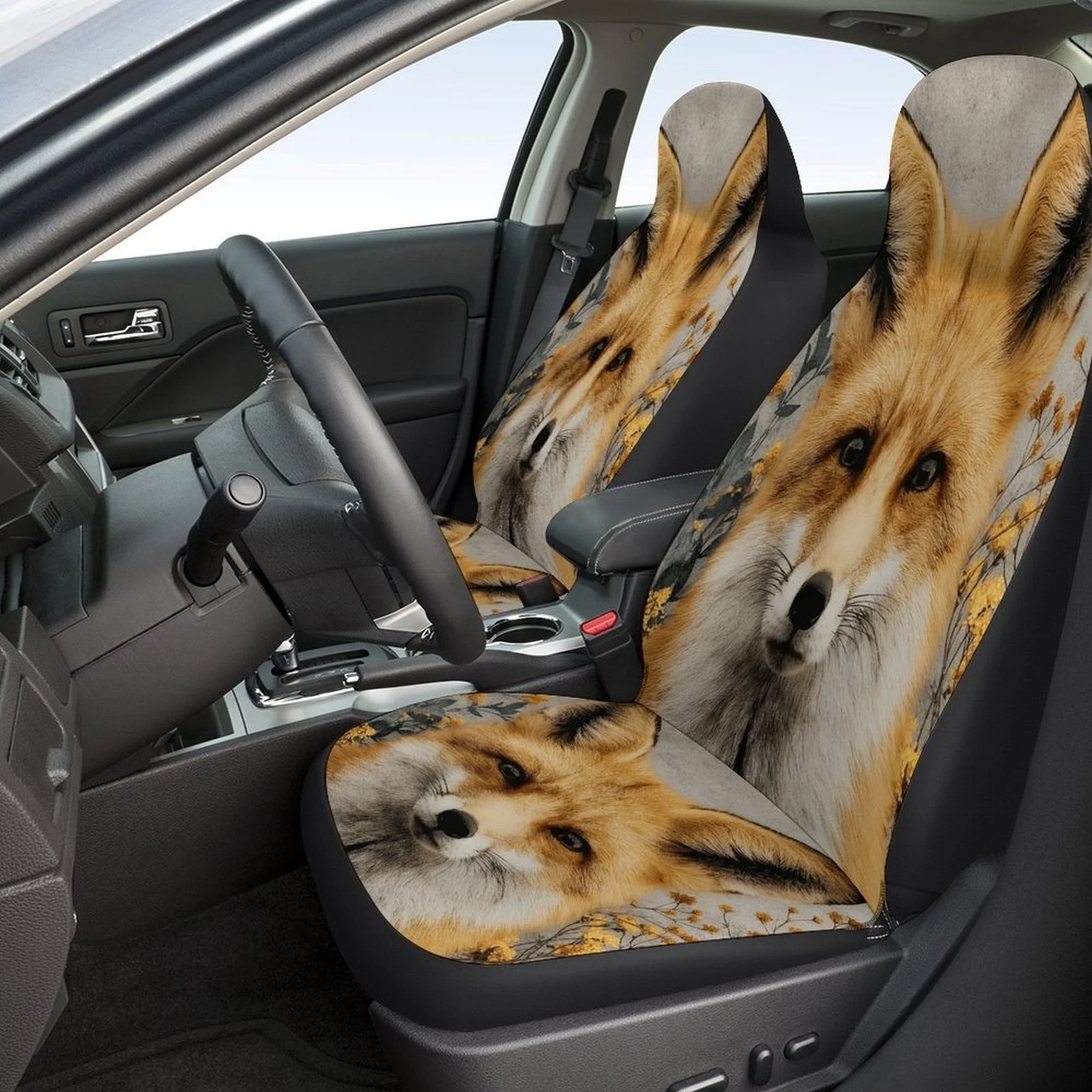Fox Portrait Designed Car Seat Cover Set For Most Cars, High-quality Comfortable Car Seat Protector Covers Full Set, Car Seat C