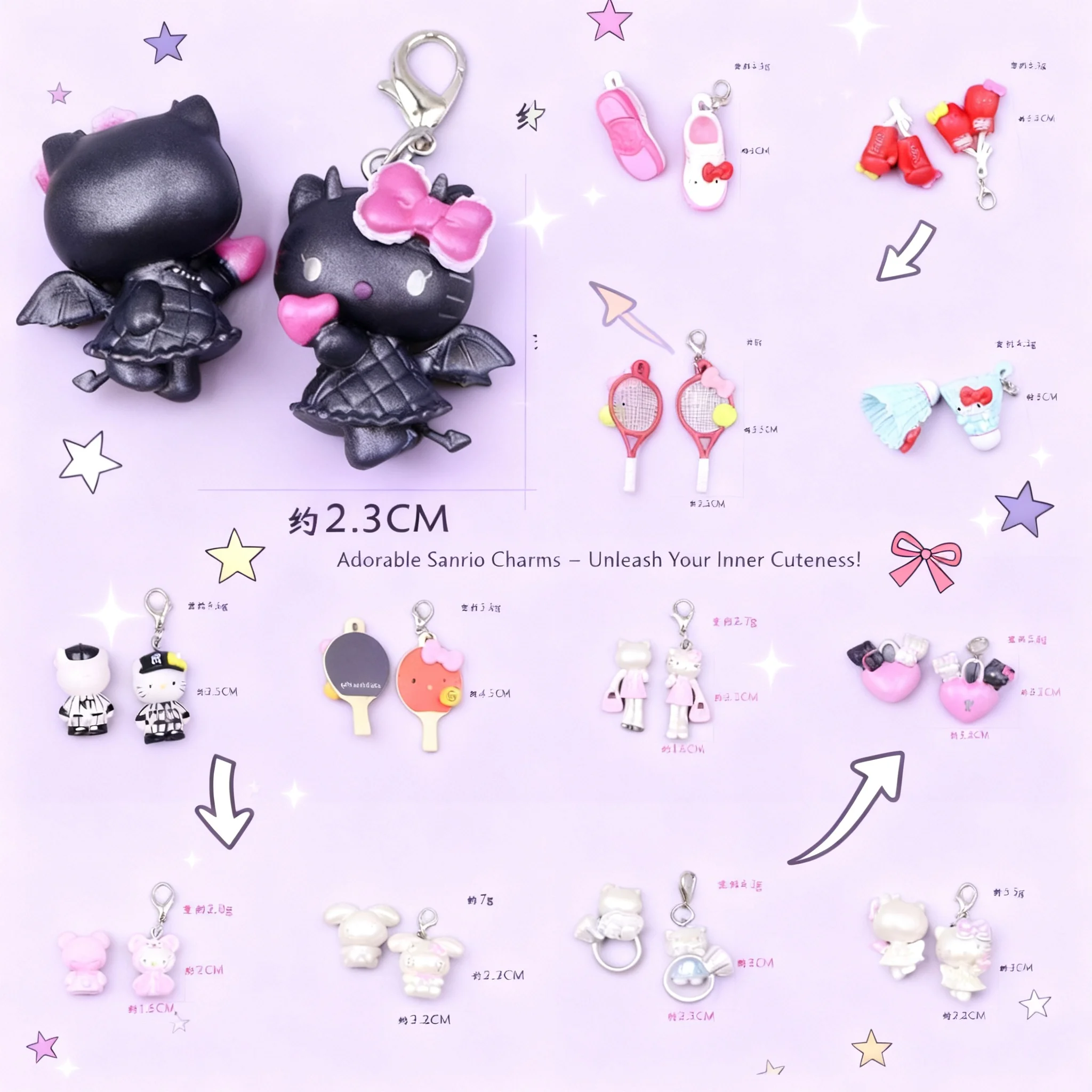Cute Anime Hello Kitty Keychain Versatile Black Skin Ornament Women Holiday Gift Mobile Phone Packaging Decoration Accessories