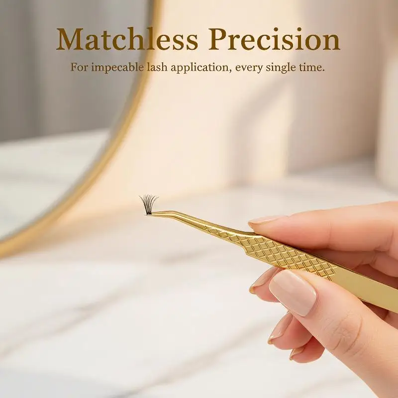 1Pcs Fiber Tip Gold Stainless Steel Lash Pickup Tool Eyelash Extension Tweezers For Volume Fans Classic Lash Isolation