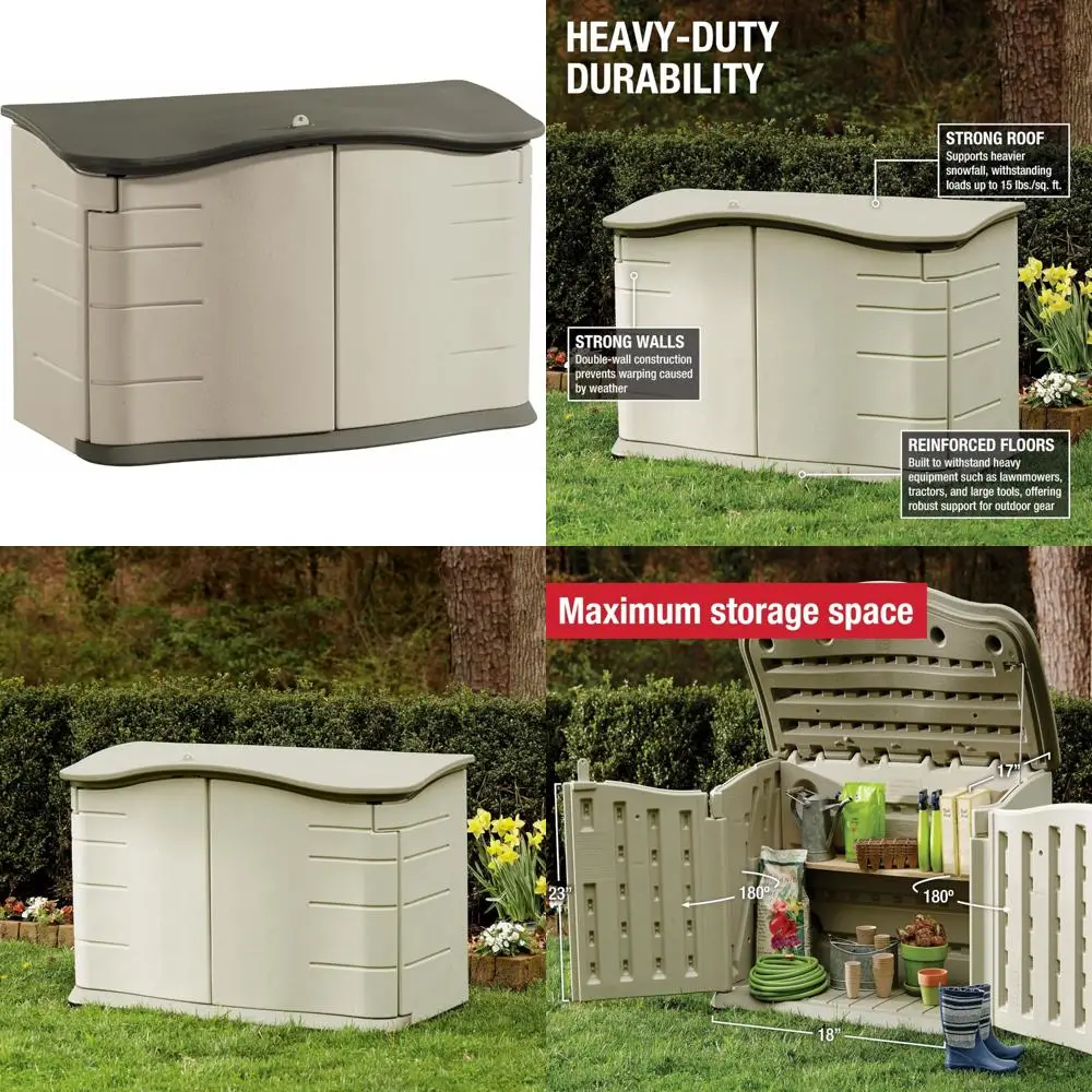 

Компактный горизонтальный навес из смолы Rubbermaid с наполом — устойчивый к атмосферным воздействиям, бежевый/коричневый, органайзер для хранения на открытом воздухе (4,5 x 3 фута)