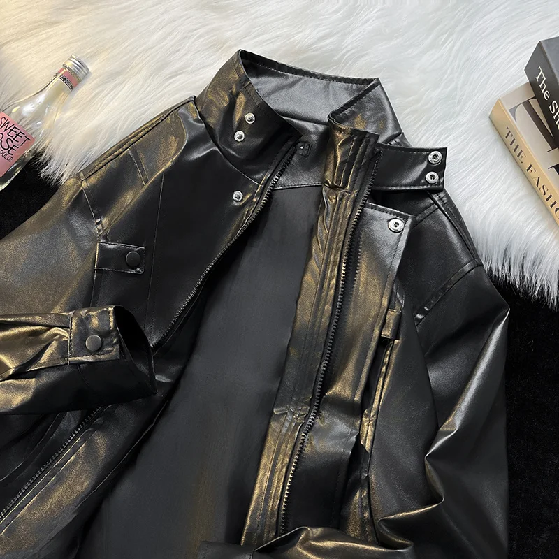 

Leather Jaet Men's Casual Sle Vintage American Faion Motorcycle Jaet PU Leather Large Size Autumn Outerwear Coat