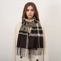 Blended Cashmere Scarf Plaid Fashion Shawl For Women Winter Warm Scarf Stoles Tassel Splicing Neckerchief Wraps