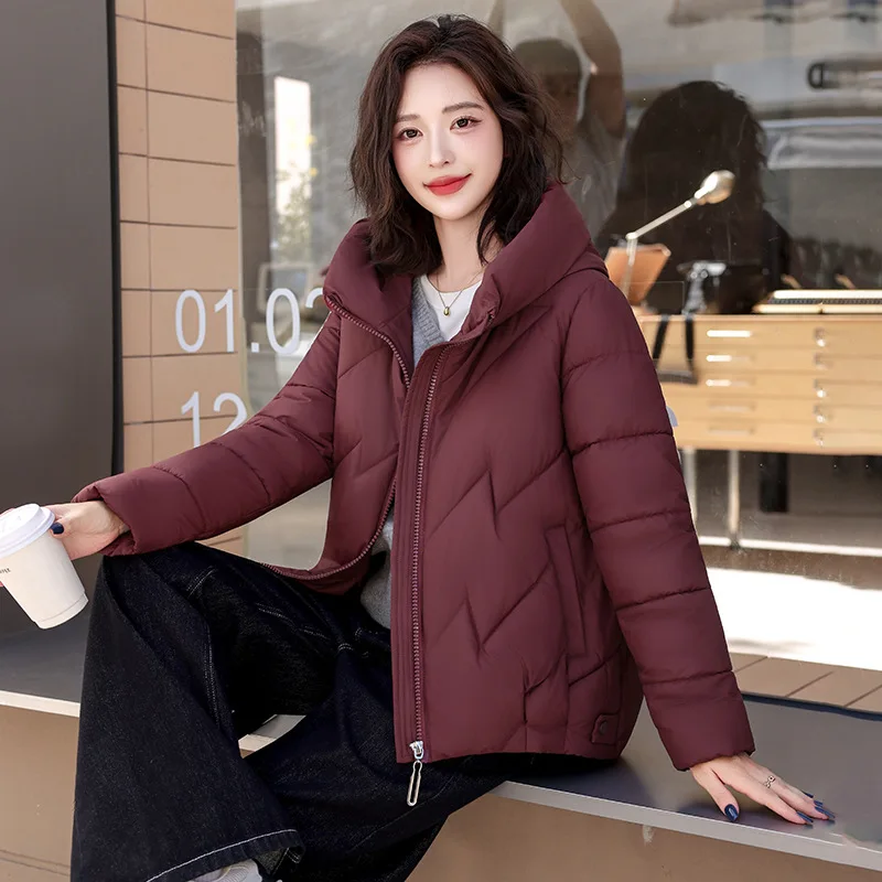 

2026 Winter Parkas Coat Fashion Cotton-padded Clothes Women's Jacket Short Thicken Loose Hooded Short Female Outerwear Tops