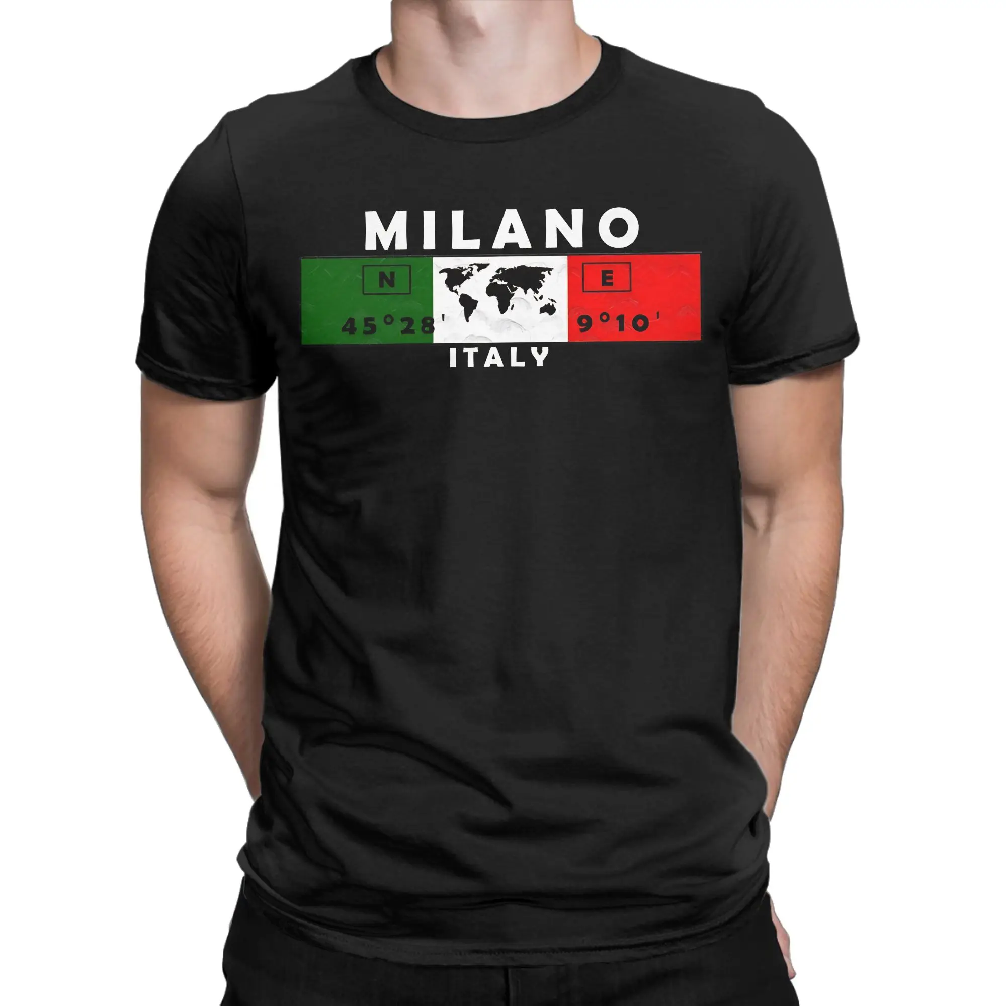 Couple T Shirt Milano Italy GPS Coordinates T-Shirts Trendy Cool  Beach Tee Shirt Vintage Pure Cotton Tops Birthday Present