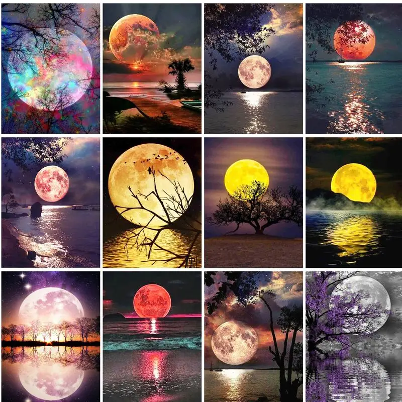 

GATYZTORY Full Square Diamond Embroidery Moon 5D DIY Diamond Painting Landscape Rhinestone Art Wall Decoration