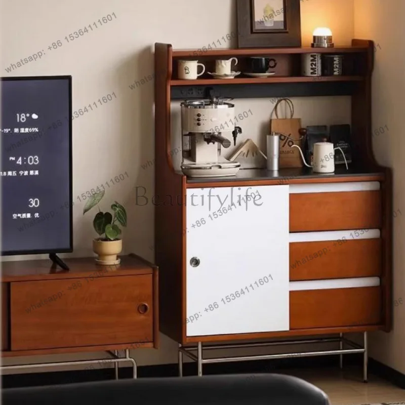 French medieval solid wood color matching side cabinet integrated locker against the wall light luxury high sense