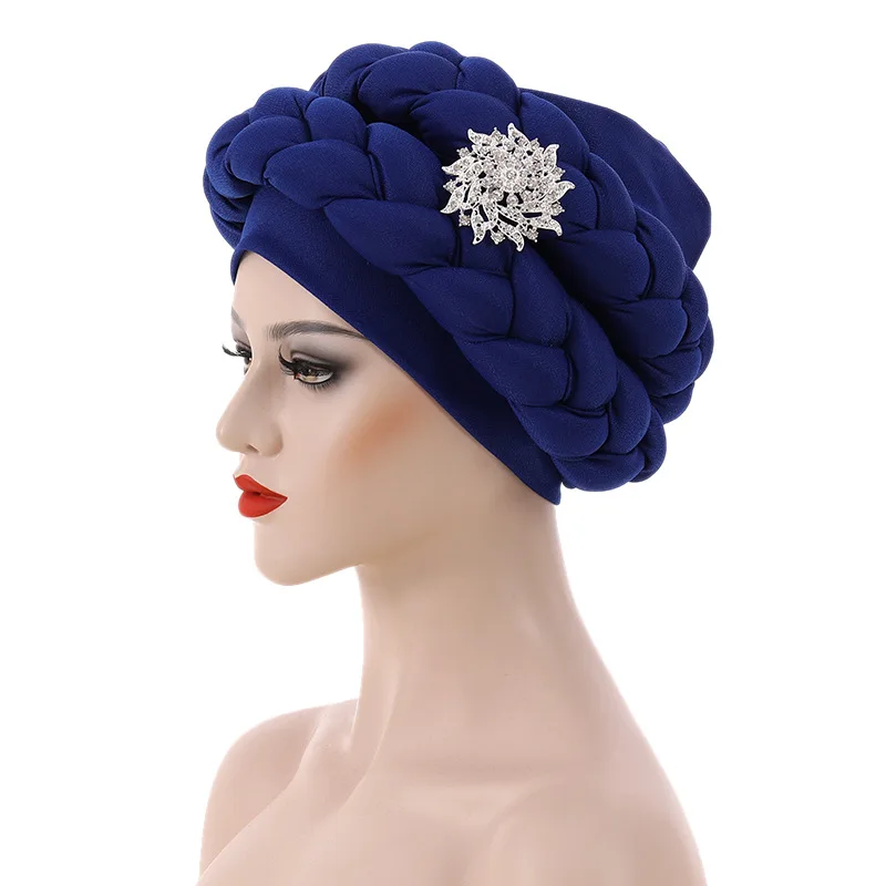 Elegant Sequins Braids Turban Cap African Auto Gele Headtie Ladies Head Wraps Muslim Hijab Hat Turbans for Women Latest 2022