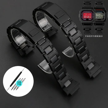 카시오 G-SHOCK DW5600 GW-M5610 GA-2100 DW-6900 시리즈용 팔찌, 블랙 플라스틱 스틸 시계 밴드, 하이 퀄리티 남성용 시계 스트랩 
