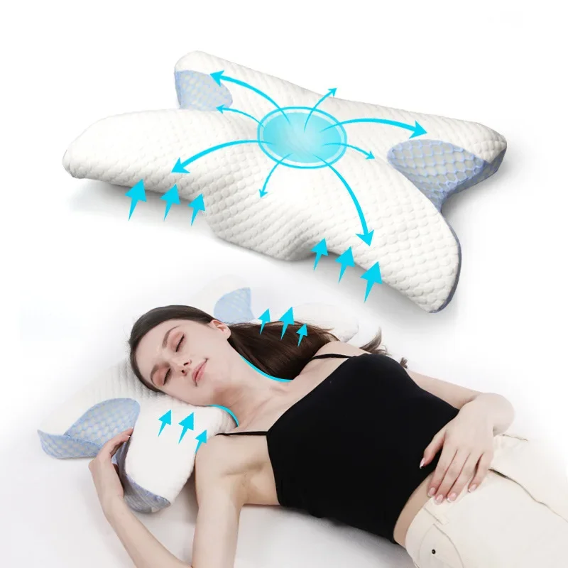 

Slow Rebound Cervical Neck Pillow Zero Pressure Butterfly Pillow Neck Pain Relief Ergonomic Contour Orthopedic Support Pillows