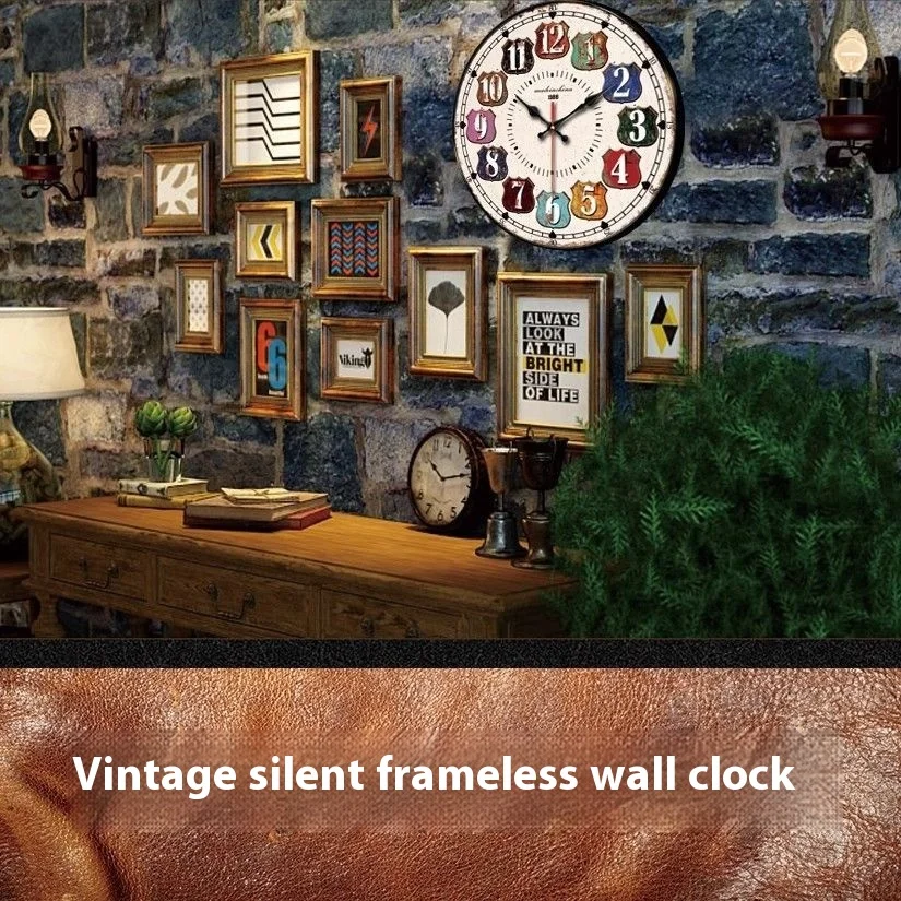 

Vintage Silent Wall Clock - Rustic Farmhouse Decor, Retro Industrial Quartz Clock for Living Room, Cafe & Office, Noiseless Home