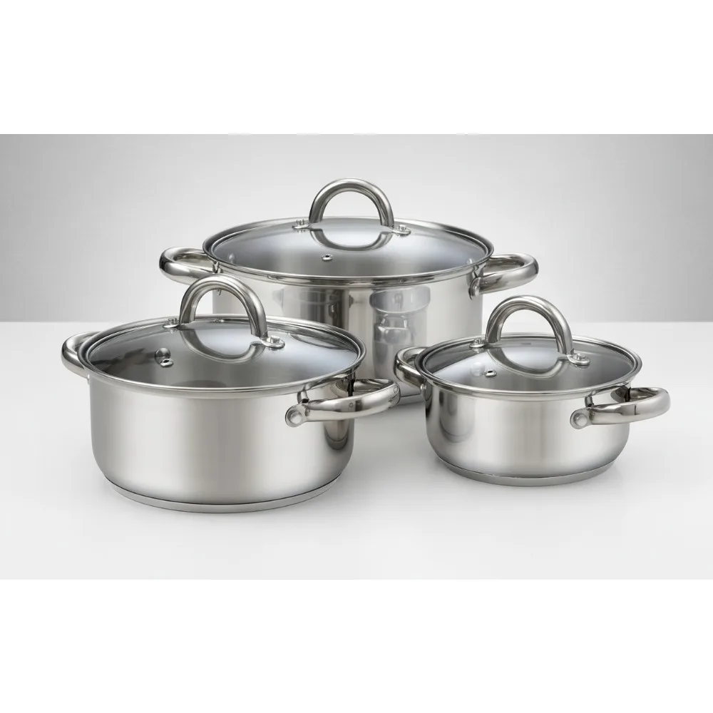 

Набор посуды из нержавеющей стали из 6 предметов со стеклянными крышками — индукционная совместимая кастрюля и кастрюля для небольших кухонь