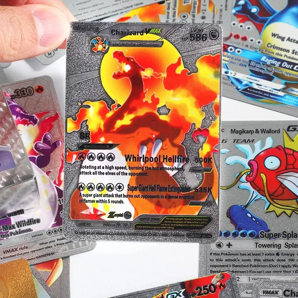 Nuovo 27-110 pezzi Cartas Pokemon Gold Cards spagnolo inglese francese tedesco Foil Silve Cards Charizard Vmax Gx Game Collection Card