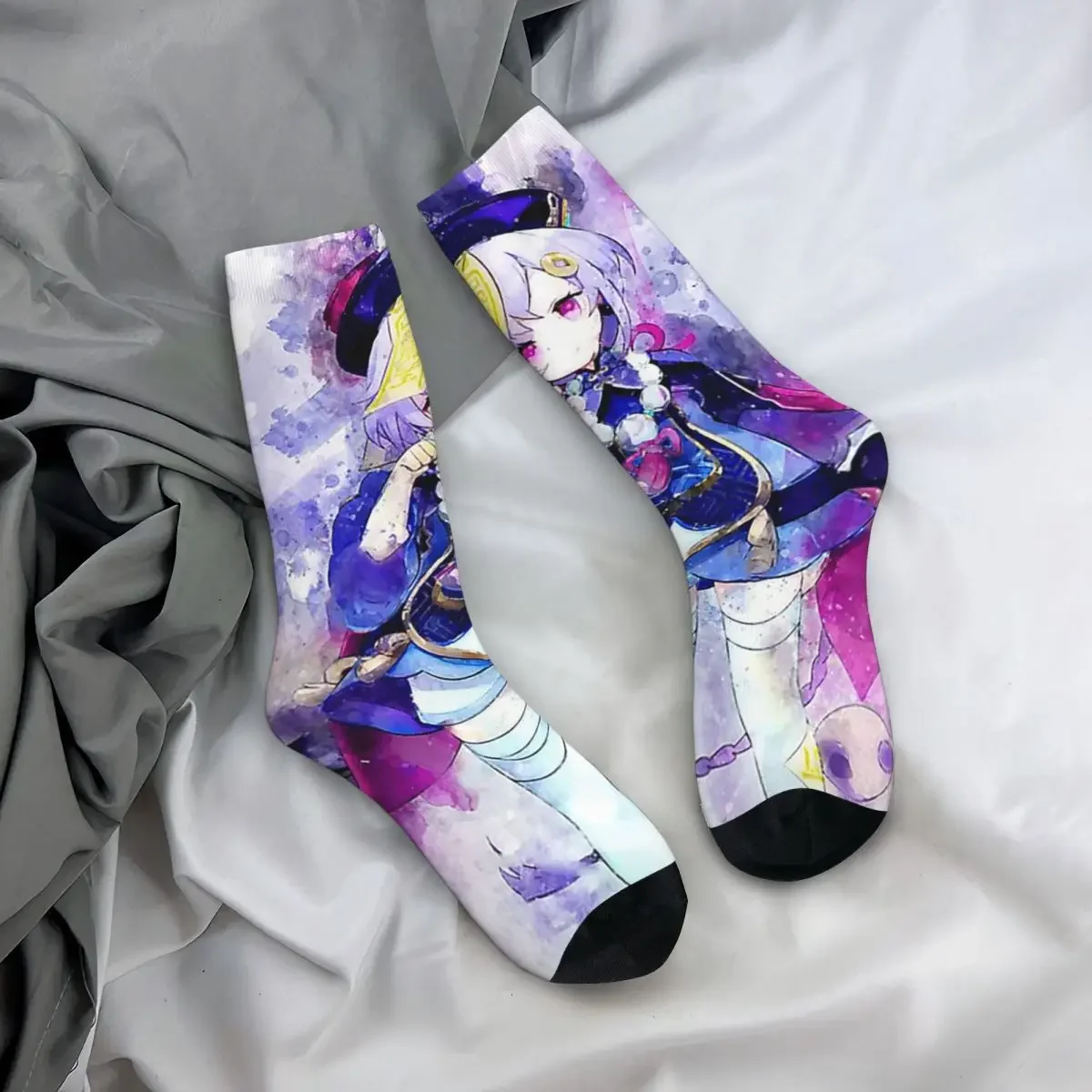

All Seasons Crew Stockings Genshin Impact - Qiqi Socks Fashion Long Socks for Men Women Valentine's Day Gifts