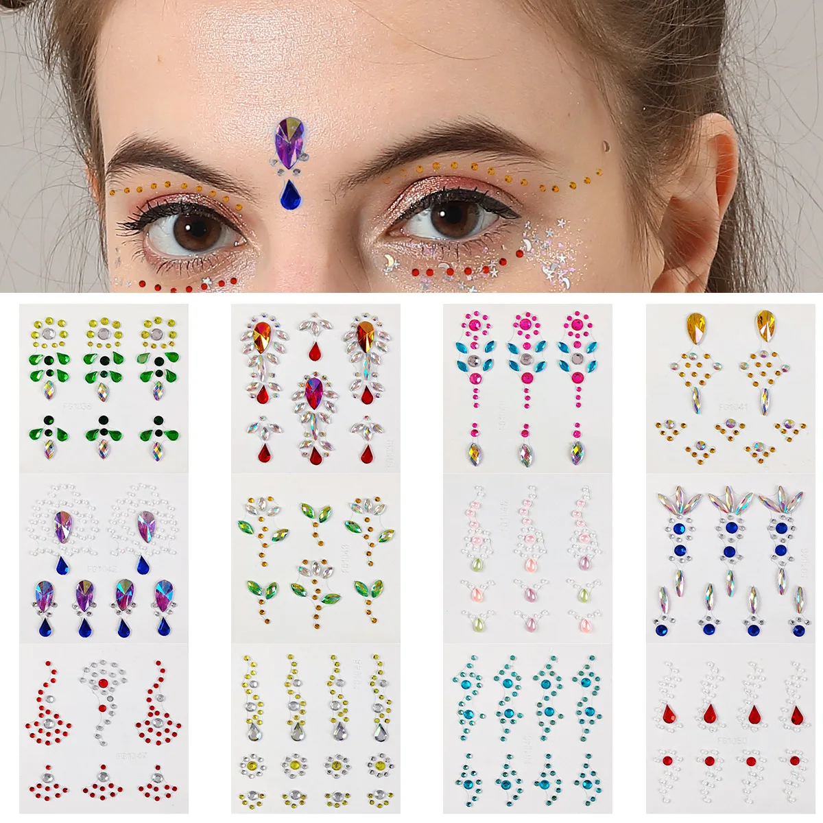 

Disposable Temporary Tattoo Stickers Face Jewelry DIY Eyes Forehead Body Waterproof Makeup Decoration Rhinestones Colored Diamon