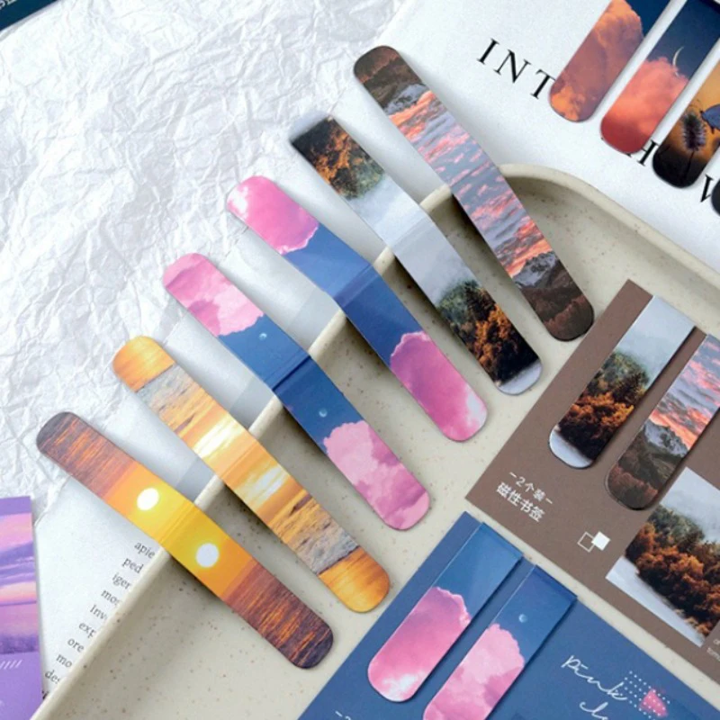 

2 шт. магнитные закладки на пейзажную тематику, магнитные маркеры страниц, магнитный зажим для страниц для студентов, учителей, забавные знаки книг для чтения