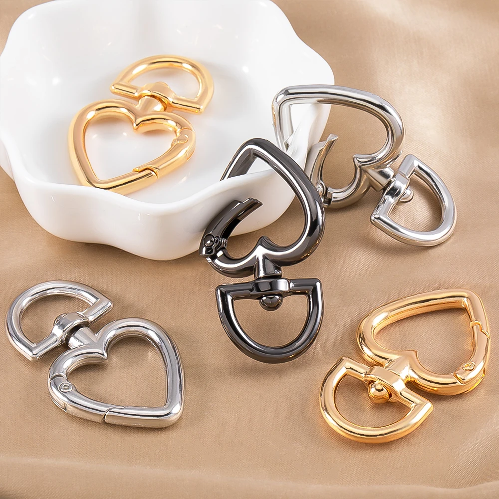 5/1Pcs/lot Heart Shape Metal Spring Clasp Hooks Key Ring Connectors For Handmade Keychain Jewelry Making Supplies Accessories