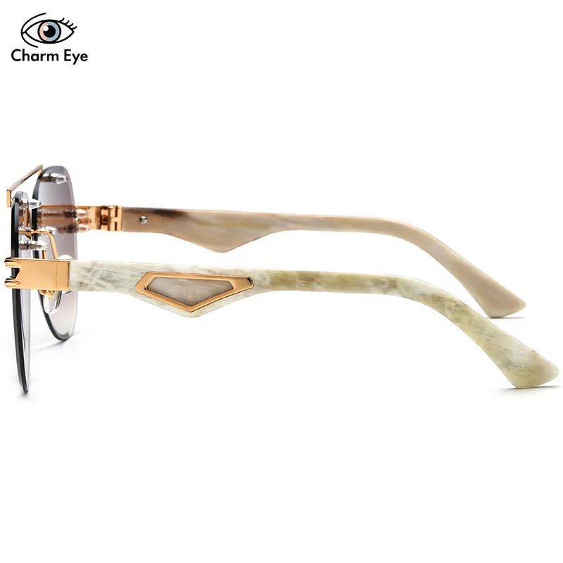 الراقية النساء الأسود الجاموس القرن التدرج رمادي النظارات الشمسية الثمينة الفاخرة مقاومة للأشعة فوق البنفسجية الرجال التصميم الأصلي البيضاوي نظارات شمسية جديدة #3